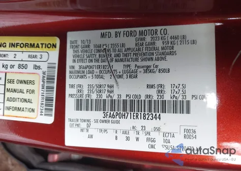 2014 Ford Fusion Se from USA, damaged, VIN 3FA6P0H71ER182344
